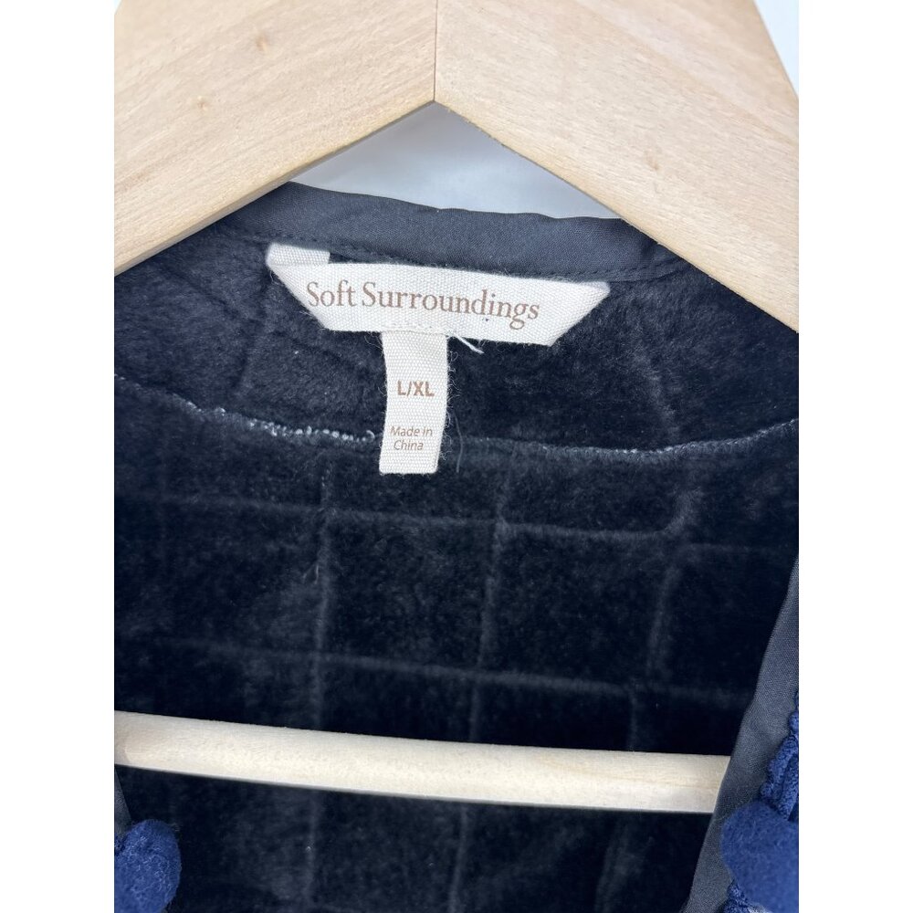 Soft Surroundings Jubilee Faux Fur Lined Quilted Pom Pom Fringe Jacket Blue L/XL - Picture 4 of 7